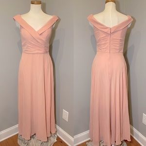 MORILEE Madeline Gardner Off Shoulder Tea Length Formal Dress PEACH / SIZE 8